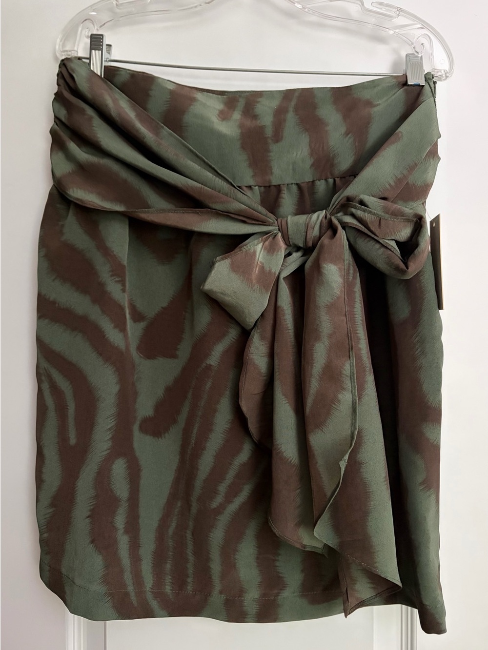 Hannah & Gracie Earthy Zebra Print Skirt Statement Bow Safari Chic NWT Sz L